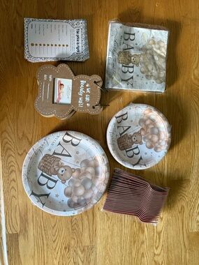 Baby Shower Paper Tableware Set - Beige Pink